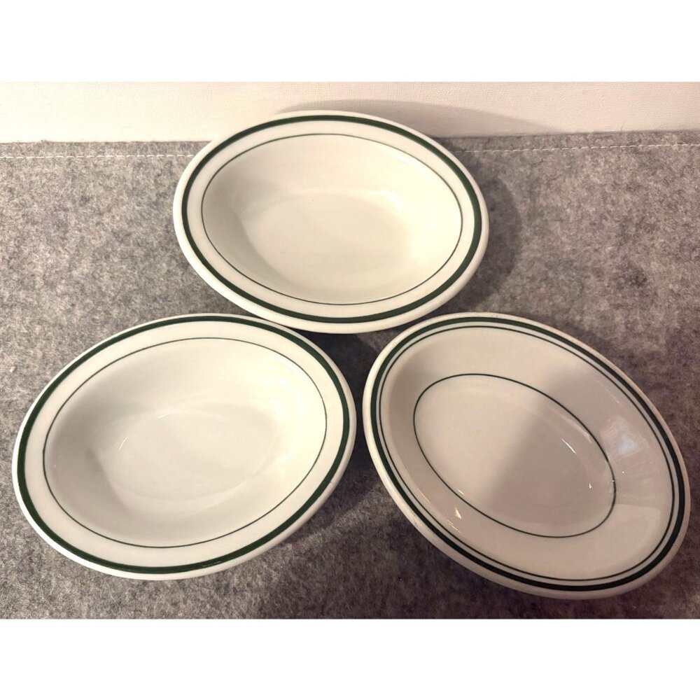 3 Vintage 5.25" Oval Restaurant Ware Bowl w/ Green Stripes  # 3135